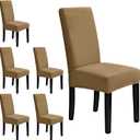 MOSAYT Velvet Stretch Chair Covers for Dining Room Set of 6 - Soft Slipcovers with Thick Removable Fabric for Parsons Chairs, Washable Seat Protectors for Kitchen, Banquet & Home Decor, Camel