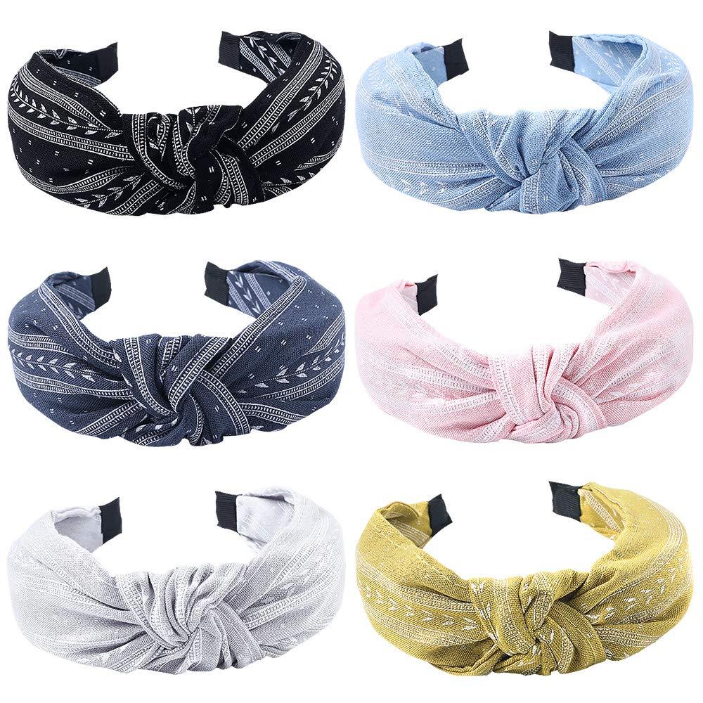 Ivyu Hairband, 6 Pcs Headbands for Women - Light Color, Fashion Cotton-flax Fabric, Knotted Wide Band, Accessories Cute Boho Beauty, For Workout GYM Yoga Running (1 Count (Pack of 6))
