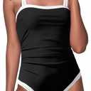Bsubseach One Piece Swimsuit for Women Tummy Control Bathing Suits Adjustable Strap (L)