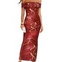 BTFBM Cocktail Dresses for Women 2026 Elegant Classy Off Shoulder Bodycon Mesh Slit Floral Maxi Spring Summer Dress(Floral Wine Red, Small) (S)