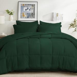 COZYART Full Comforter Set 7 Pcs, Deep Green Bed in a Bag, All Season Lightweight Soft Reversible Bedding Set, 1 Comforter, 1 Flat Sheet, 1 Fitted Sheet, 2 Pillow Shams, 2 Pillowcases