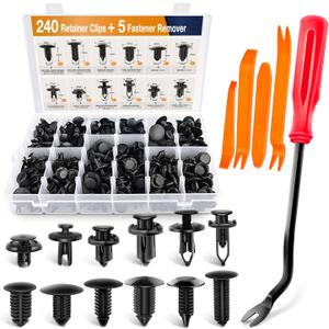 GOOACC - GRC-33 240PCS Bumper Retainer Clips Car Plastic Rivets Fasteners Push Retainer Kit Most Popular Sizes Auto Push Pin Rivets Set -Door Trim Panel Fender Clips for GM Ford Toyota Honda Chrysler (240Pcs Clips + 5 Remover)