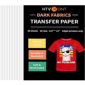 HTVRONT Heat Transfer Paper for T Shirts 20 Sheets, 8.5" X 11" Printable Heat Transfer Vinyl, Vivid Color & Durable Iron on Transfer Paper for Dark Fabric