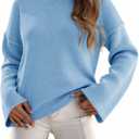 Cicy Bell Womens Oversized Crew Neck Sweater Fall Long Sleeve Knit Tops Trendy Casual Loose Fit Pullover Sweaters (Medium, Blue)