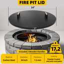 G GOOD GAIN Firepit Lid Round 34inch - Rust Resistant Fire Pit Lid Cover with Wooden Handle & Gloves, Fire Pit Snuffer Lid for Courtyards, Patio, Winter Cold Protection. Fits Fire Pits Up to 32
