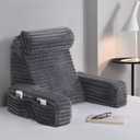 ENITYA 19 Back Pillow for Bed Sitting up, Built-in Armrests & Big Pockets, Back Support Chair Pillow for Sitting up/Watching TV/Reading/Gaming/Resting/Post Surgery/Nursing (L(Under 5'3"), Dark Grey)