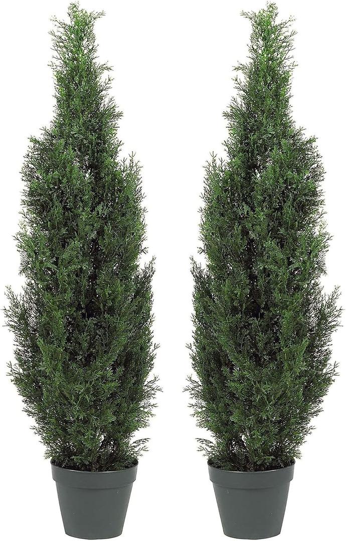 Two Pre-Potted 3' Artificial Cedar Topiary Outdoor Indoor Tree (Green*2)