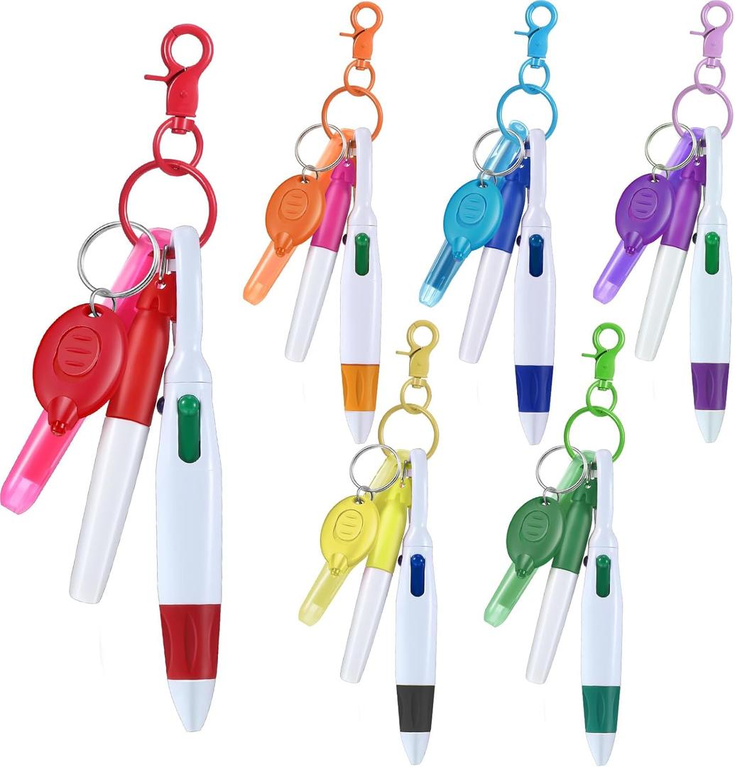 Chinco 30 Pcs Retractable Shuttle Pen Clip with Mini Highlighter Nurse Badge Pen Neon Marker LED Keychain Ring Clip (Colorful)