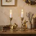 Havawish 2 Pcs Easter Bunny Taper Candle Holder Vintage Gold Bunny Decorations Rustic Candlesticks Pedestal Rabbit Centerpieces Decor for Easter Home Mantle Table