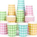 120pcs 9oz Summer Colored Paper Cups Gingham Party Paper Drinking Cups,4 Colors Disposable Plaid Paper Cups Pink Blue Yellow Green Plaid Cups for Wedding Birthday Decoration Baby Shower Picnic