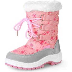 Apakowa Kids Girls Insulated Fur Winter Warm Snow Boots (Toddler/Little Kid) (9.5 Toddler, Pink)