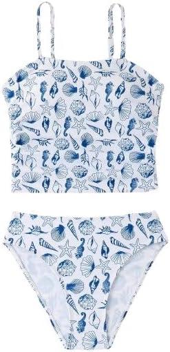 SOLY HUX Girl's Summer Swimwear Spaghetti Strap Tankini Set Cut High Waist Bathing Suits (Pink)