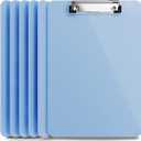 Light Blue Plastic Clipboard with Low Profile Clip (Pack of 6) - Letter Size Clipboard Blue with Flat Clip, A4 Size Acrylic Clip Board for Boys and Girls | Cute College & Back to School Supplies