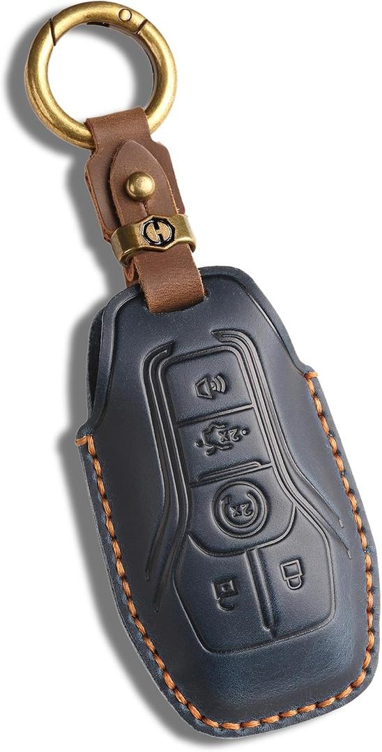 for Ford Leather Key Fob Cover with Keychain Compatible with Fusion Mustang F150 Edge Explorer Lincoln MKZ MKC MKX