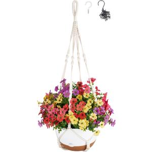 Mkono Artificial Hanging Flowers Basket for Outdoor Spring Decor, Fake Hanging Plants Faux Flowers for Front Porch Garden Patio Balcony Summer Decoration