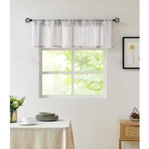 Central Park Gray and White Kitchen Window Curtain Valance Vertical Stripe Sheer Boucle Linen Window Curtain, Living Room Decorative Rod Pocket (54" W x 15" L) Rustic Living Panels (Grey)