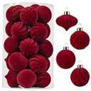 Wironlst Velvet Ornaments for Christmas Tree, 4 Style Flocked Matte Velvet Christmas Ball Ornaments, Shatterproof Decor for Xmas Tree Wedding Holiday Party Home (1.57" 25pcs Burgundy)