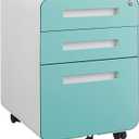 3 Drawer File Cabinet for Home Office, Under Desk Mobile Filing Cabinet with Lock for A4/Letter/Legal Size, 5 Wheel Anti-tilt Rolling File Cabinets, Fully Assembled (Blue)