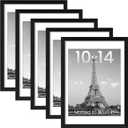 upsimples 10x14 Picture Frame Set of 5, Display Pictures 8.5x11 with Mat or 10x14 Without, Wall Gallery Poster Frames, Black