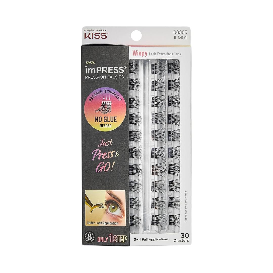 Kiss Impress False Eyelashes, Lash Clusters, Falsies, 'Wispy', 10mm-14mm, Includes 30 Clusters, Contact Lens Friendly, Easy to Apply, Reusable Strip Lashes