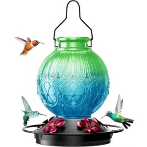 26Oz Hummingbird Feeder for Outdoors, Vintage Glass Bird Feeder with Perch, Durable & Easy to Clean, Hanging Nectar Feeder for Garden, Yard, Deck  Gift for Bird Lovers (Green)