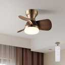 20 Inch Ceiling Fan with Light3 Solid Wood BladesBrass with Light with Remote Control Small Ceiling Fan Suitable for Living Room, Dining RoomBedroom
