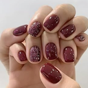 Bellelfin Burgundy Press on Nails Christmas, 24pcs Red Press on Nails Short Square with Glitter Design for Christmas, Glossy Full Cover Acrylic Fake Nails for Women
