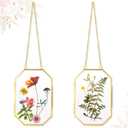 Qunclay Mothers Day Gift for Mom - 2 Pack Pressed Floating Flower Frame, Double Glass Wall Hanging Frame with Chain for Dried Flowers, Botanical Art, DIY Craft, Gift for Women(Gold,3.5 x 2.5 Inch)