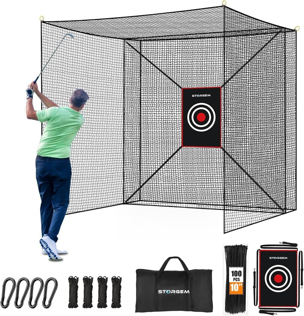 Storgem Golf Batting Cage Net with Extra Striking Net, Frame NOT Included, Heavy Duty Golf Hitting Practice Net, Backyard Batting Cage for Sports Training, 10x10x10ft