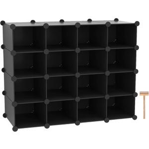C&AHOME Plastic Shoe Rack,16-Cube Modular Shoes Storage Stand, Multifunction Closet Cabinet, Stackable Shoe Organizer Units for Bedroom Living Room Doorway, 36" L  14.2" W  28" H Black SRP15B
