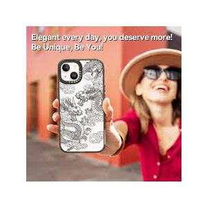 casevivid Magnetic for iPhone 14 Pro Magsafe Case Cute Aesthetic - Durable Fashion Funny Phone Case - Girly Chinese Dragon Pattern Print Cover Design for iPhone 14 Pro 6.1" Black