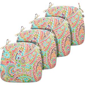 FUNHOME Outdoor Chair Cushions Set of 4, Water-Repellent Seat Cushions D16xW17 Inch, All Weather Chair Pads with Tie, Cushions for Furniture Garden Home Office Decoration, Melora Paisley