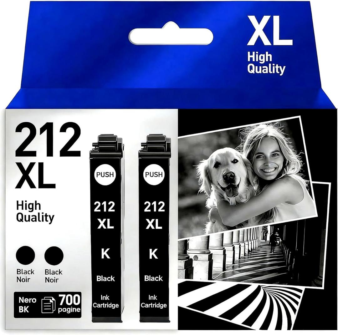for 212XL 212 Black Ink Cartridges Remanufactured Replacement for Epson 212 212XL T212XL T212 Ink Cartridge, Compatible with Expression Home XP-4100 XP-4105 Workforce WF-2830 WF-2850 Printer, 2 Black