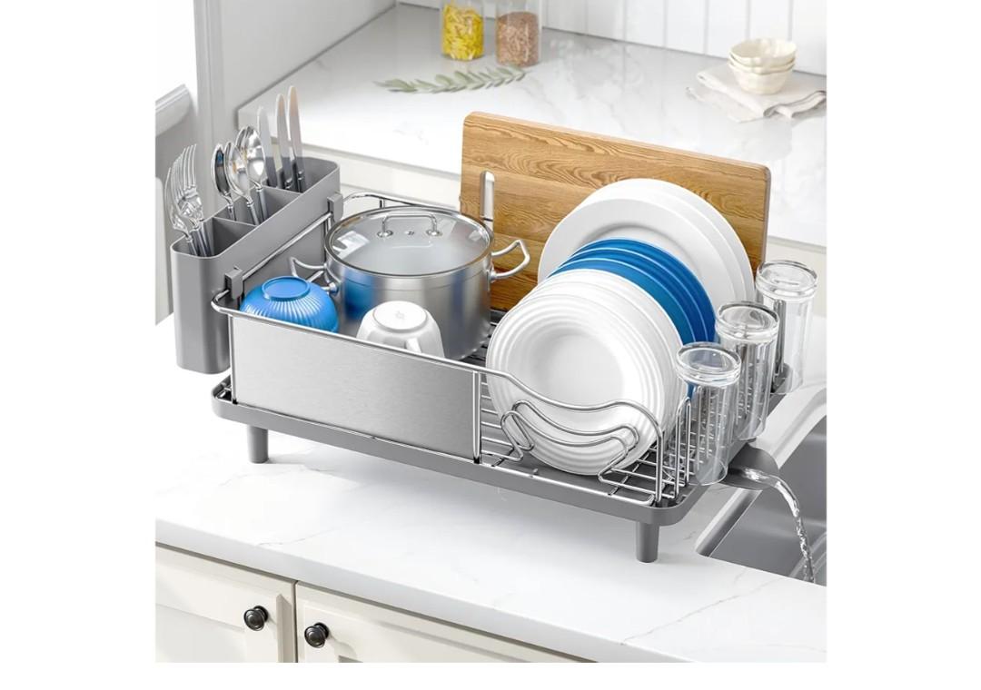 Stainless Steel Dish Drying Rack - Large Capacity Kitchen Counter Organizer with Drain Board, Utensil Holder & Detachable Cup Shelf, 304 Surgical-Grade Rust-Proof Dish Drainer, Easy Assembly