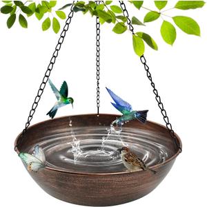 Hanging Bird Bath for Outside, 13" Metal Bird Bath Bowl with Chains & Hook Outdoor Hanging Birdbath for Tree, Gazebo, Patio, Balcony, Gift for Bird Lovers