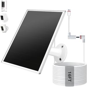 Solar Panel for Ring Camera Outdoor Wireless, Fast Charging 6W Solar Charger with USB-C & Barrel Plug for Ring Stick Up Cam & Spotlight Cam Series, Waterproof, 16ft Cable, White