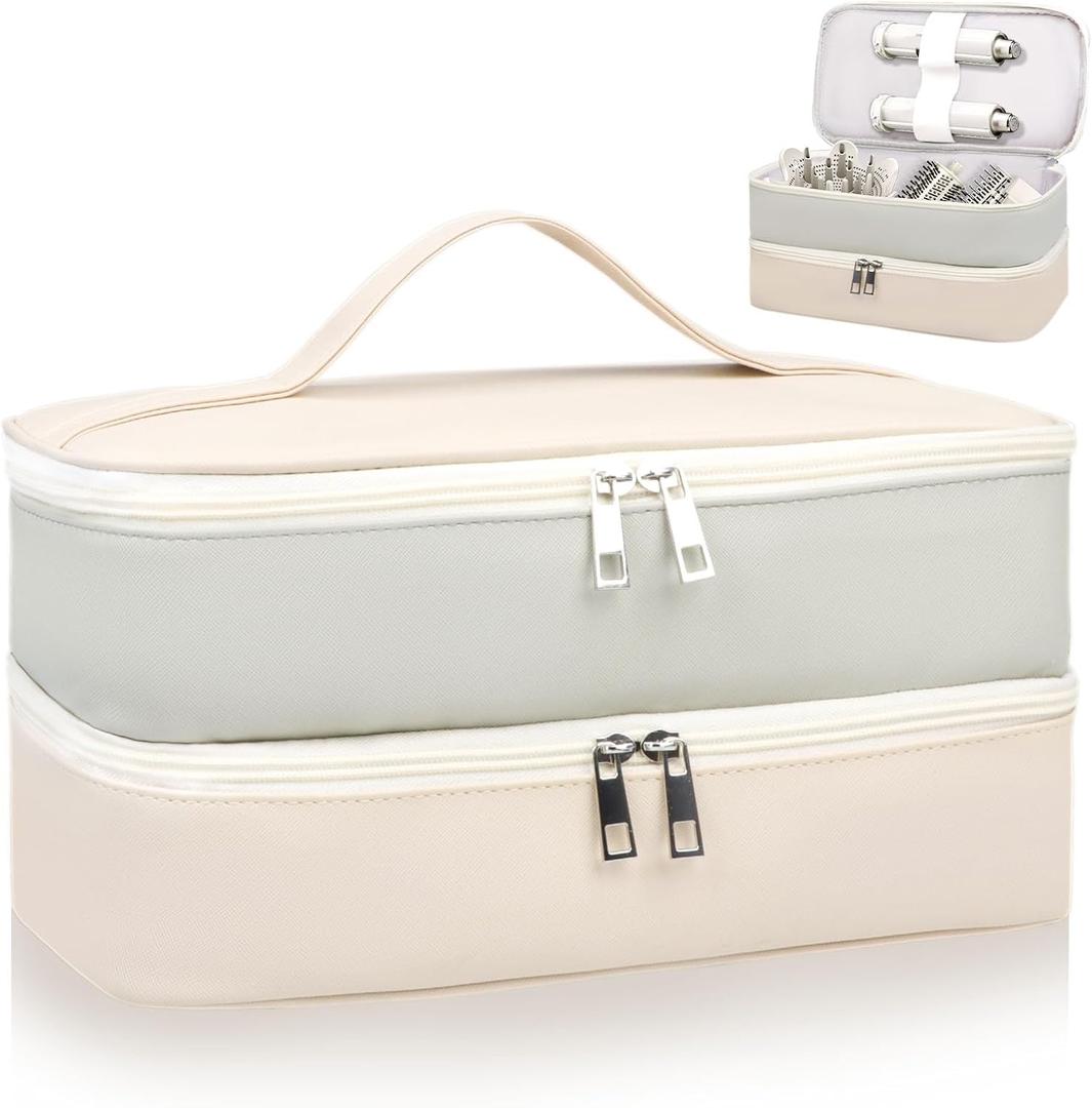 Travel Carrying Case for Shark Flex Style, Double Layer Storage Case for Shark SpeedStyle Hair Dryer Attachments, Waterproof PU Leather Organizer Bag for Shark Airwrap Styler (Gray&White)