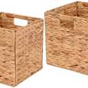 LYJWOO6D Wicker Storage Cubes Wicker Storage Baskets Rectangular Laundry Organizer Totes for Shelves,Foldable Handwoven Water Hyacinth Storage Baskets for Organizing Set of 2 Pcs,11.2x11.2x11.2inch