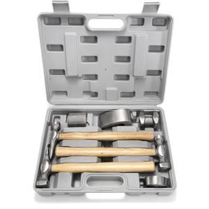 Hiceeden 7 Pcs Heavy Duty Auto Body Repair Kit with Wooden Handles, Auto Body Repair Tools with Hammer Heads and Dolly, Dent Removal Tools Set with Portable Storage Case for Auto Car