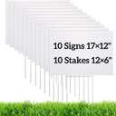 Goaste 10 Pack Blank Yard Signs with H Metal Stakes, Real Estate Garage Sale Signs Double Sided, Corrugated Plastic Lawn Signs for Birthday, Wedding, Campaign, Parking(White, 17 x 12 Inch)