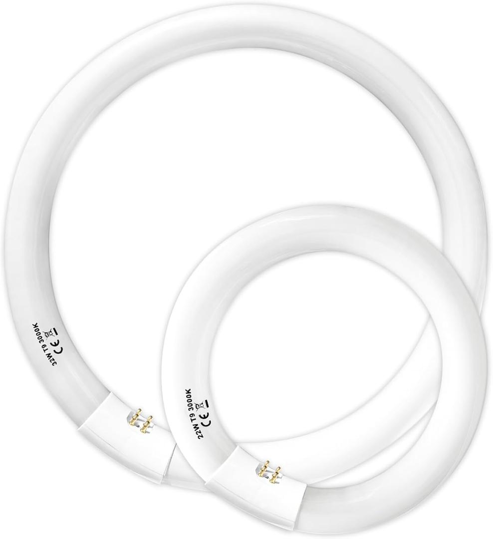 FC8T9/WW 22 Watt and FC12T9/WW 32 Watt Set, 8 inch T9 22W Circular Light Bulbs Warm White, 12'' 32W Circline Fluorescent Bulb CRI 80, Soft White 3000K G10q