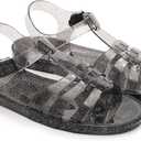 Toddler Sandals Jelly Shoes Girls Unisex Boy Flat Retro Slides Clear Kids Water Slippers Slingback Summer Beach Size 8 Adjustable Buckle Glitter Dress Soft (Black)