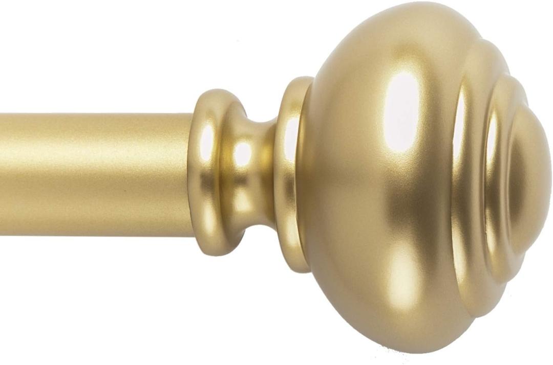 Gold Curtain Rod 72-144" Adjustable, Patented Quick Easy Installation Hardware, No Tools Option, 1" Rod Durable Steel Construction, Supports Heavy Fabrics, Traditional Knob Finial