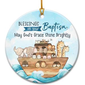 Christmas Baptism Ornament 2025 - Noah's Ark Baptism Gifts for Baby, Boys, Girls, Christening Gifts for Son, Daughter - Ceramic Religious Godchild Ornament from Godparents Hanging Decorations