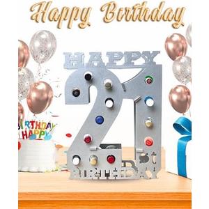 brekle 21st Birthday Mini Wooden Liquor Bottle Display Shelf 21st Birthday Decorations for Him Unique Birthday Gifts (Silver)