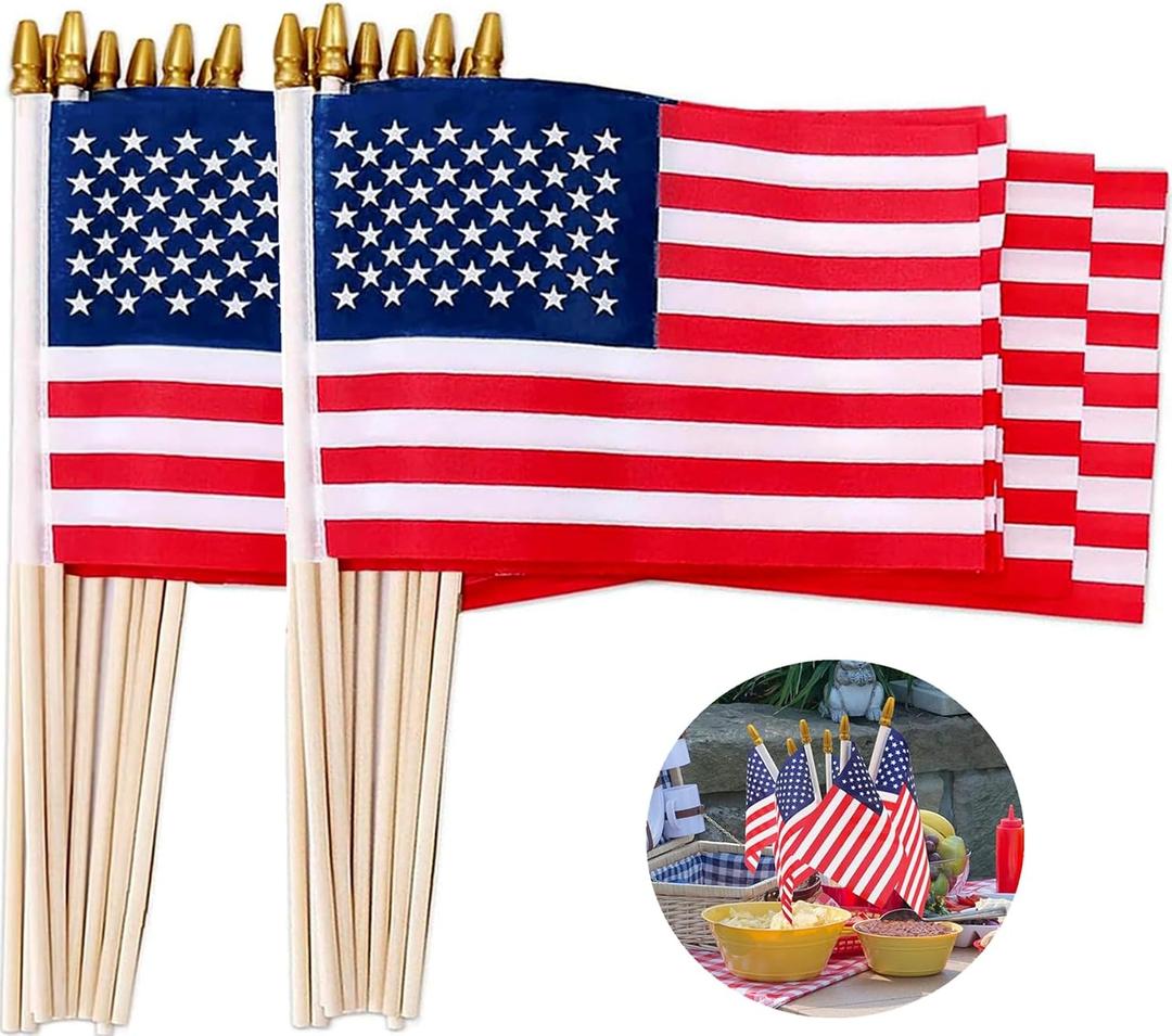 30Pcs 5x8 Inch Small American Flags on Stick US Wood Stick Flags with Kid-safe Spear Top American Flags for Outside 5x8 Memorial Day, 4th of July Independence Day Decorations Veterans Parades