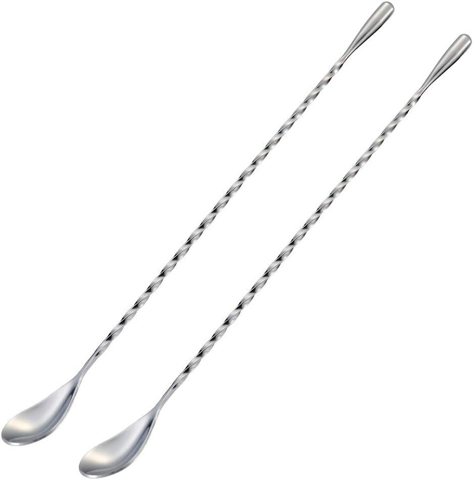 Briout Bar Spoon Cocktail Mixing Stirrers for Drink, Stainless Steel 12 Inches Long Handle, Silver 2 Pieces (12"-Drop Shape)