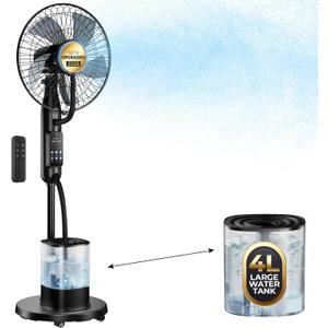 Misting Fan, 2026 Upgraded 4L Large Water Tank Mister Cooling Fan, 5 Speeds 3 Modes Misting Standing Fan, Floor Fan with Remote for Home, Bedroom, Patio, Outdoor Pcs