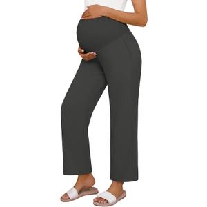 Huukeay Women's Cotton Linen Blend Maternity Pants, High Waisted Lounge Pregnancy Pants Over The Belly Trousers with Pockets (Black, S)