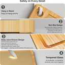 Double Sided Glass and Bamboo Cutting Board,Wood Cutting Board for Kitchen with Juice Grooves & Built-in Handles,Food Grade Material, for Chopping Vegetables/Meat/Fruit Dishwasher Safe(15"L x 10"W)